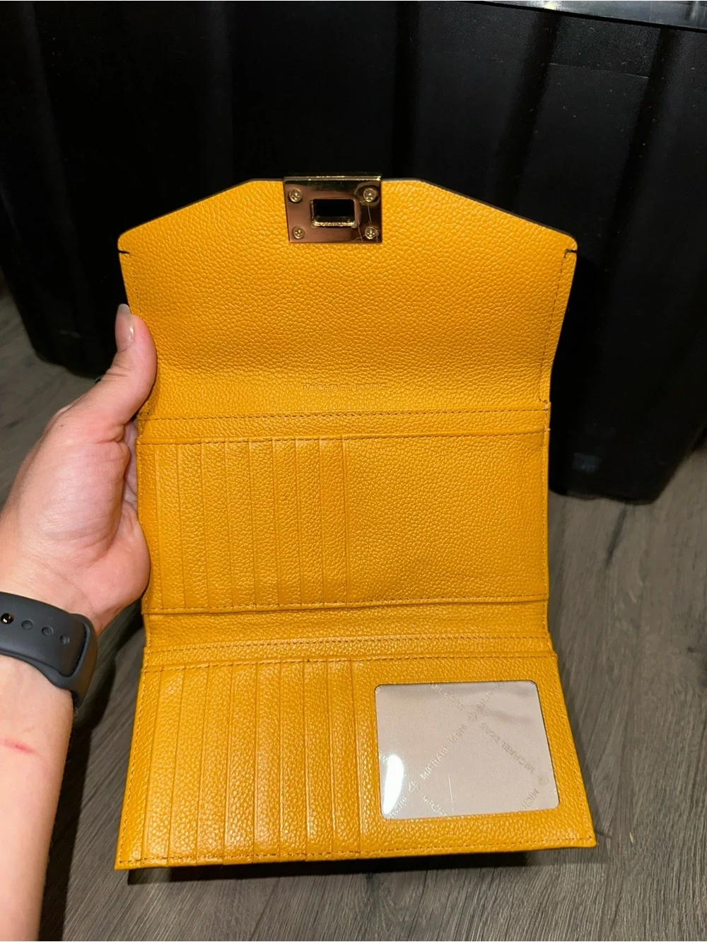 Michael Kors Brown Monogram Envelope Wallet with Gold Hardware